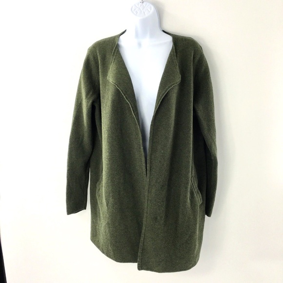 J. Crew Womens Collarless Sweater Jacket Green Vanessa Long Cardigan Sz M - Picture 1 of 11